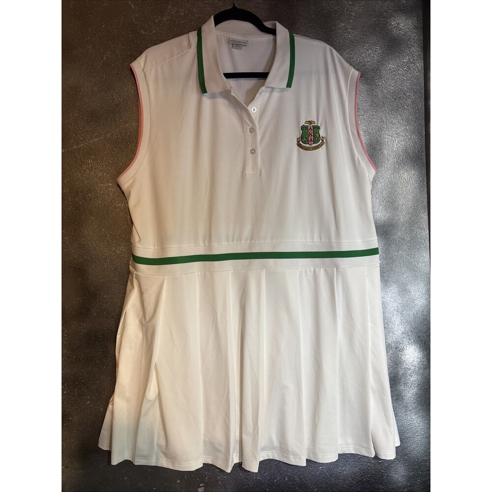 Pickleball Tennis Dress Size XXL White Green Pink Pleated Sleeveless Athletic